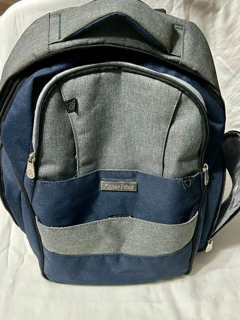 Fisher-Price Diaper Backpack Bag Lots of Pockets Blue and Gray
